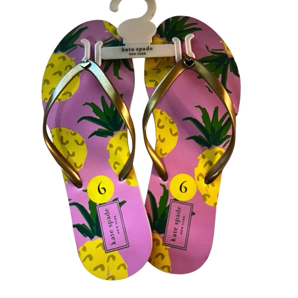 Kate Spade Pink Pineapple Sandals with Gold Straps